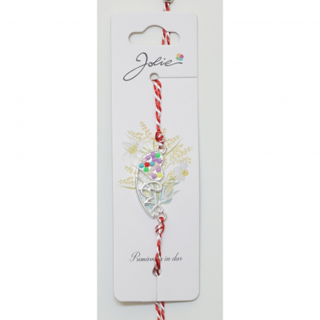 Martisor Bratara snur Alb-Rosu - Martisor Bratara Alb-Rosu cu Pandantiv Metalic, Model 7