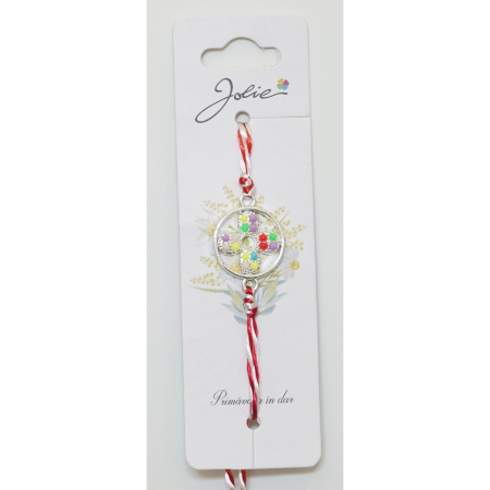 Martisor Bratara snur Alb-Rosu - Martisor Bratara Alb-Rosu cu Pandantiv Metalic, Model 8