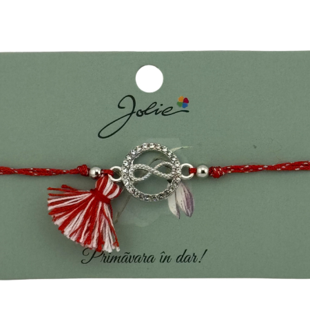 Martisor Bratara Ciucure, Jolie, Snur Rosu Reglabil, cu Pandantiv, Model Cerc Infinit [2]