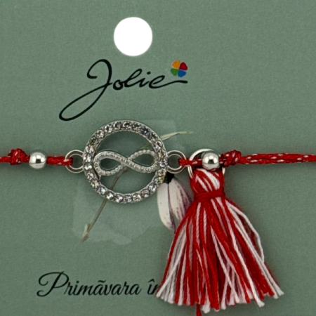 Martisor Bratara Ciucure, Jolie, Snur Rosu Reglabil, cu Pandantiv, Model Cerc Infinit [1]