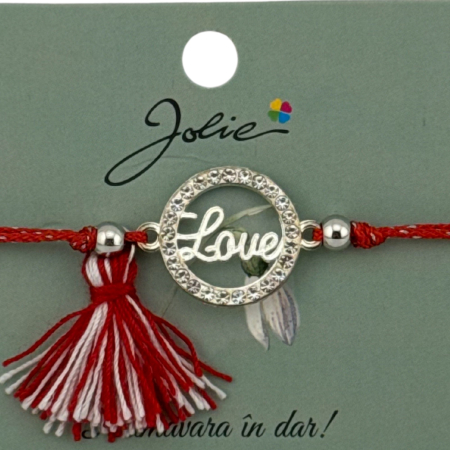 Martisor Bratara Ciucure, Jolie, Snur Rosu Reglabil, cu Pandantiv, Model Cerc Love [2]
