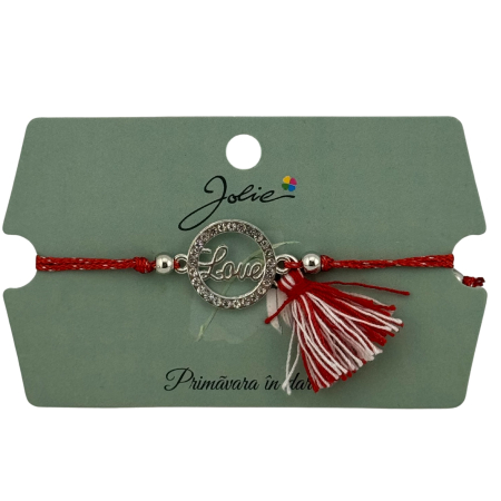 Martisor Bratara Ciucure, Jolie, Snur Rosu Reglabil, cu Pandantiv, Model Cerc Love [1]