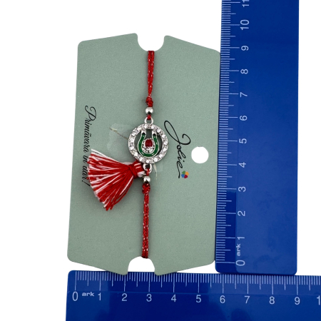Martisor Bratara Ciucure, Jolie, Snur Rosu Reglabil, cu Pandantiv, Model Cerc Potcoava Buburuza [3]