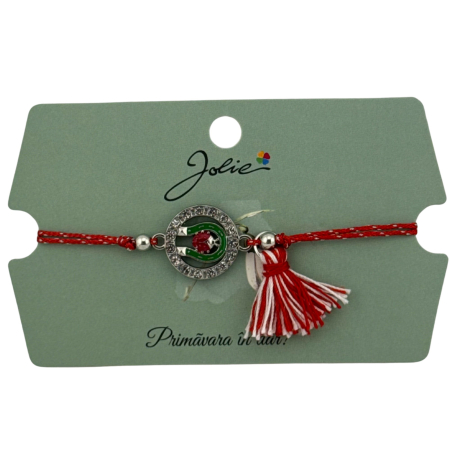 Martisor Bratara Ciucure, Jolie, Snur Rosu Reglabil, cu Pandantiv, Model Cerc Potcoava Buburuza [2]