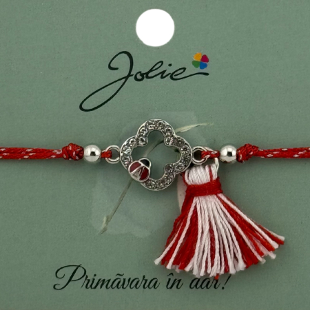 Martisor Bratara Ciucure, Jolie, Snur Rosu Reglabil, cu Pandantiv, Model Floare-Buburuza [1]