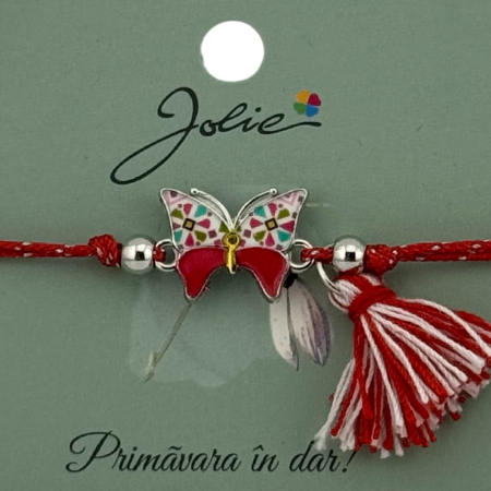 Martisor Bratara Ciucure, Jolie, Snur Rosu Reglabil, cu Pandantiv, Model Fluture [1]