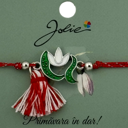 Martisor Bratara Ciucure, Jolie, Snur Rosu Reglabil, cu Pandantiv, Model Ghiocel [1]