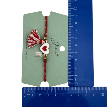 Martisor Bratara Ciucure, Jolie, Snur Rosu Reglabil, cu Pandantiv, Model Inima [3]