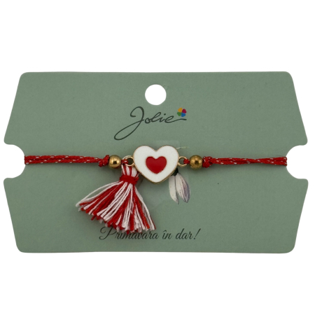 Martisor Bratara Ciucure, Jolie, Snur Rosu Reglabil, cu Pandantiv, Model Inima [2]