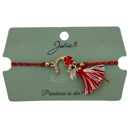 Martisor Bratara Ciucure, Jolie, Snur Rosu Reglabil, cu Pandantiv, Model Potcoava [2]