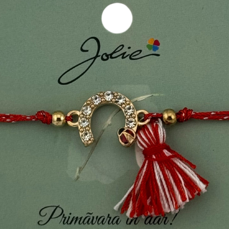Martisor Bratara Ciucure, Jolie, Snur Rosu Reglabil, cu Pandantiv, Model Potcoava Buburuza [1]