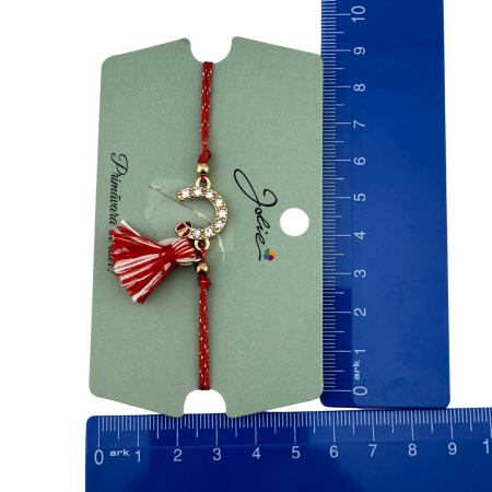 Martisor Bratara Ciucure, Jolie, Snur Rosu Reglabil, cu Pandantiv, Model Potcoava Buburuza [3]