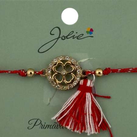 Martisor Bratara Ciucure, Jolie, Snur Rosu Reglabil, cu Pandantiv, Model Trifoi cu Patru Foi [1]