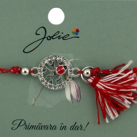 Martisor Bratara Ciucure, Jolie, Snur Rosu Reglabil, Model Buburuza, Argintie [1]