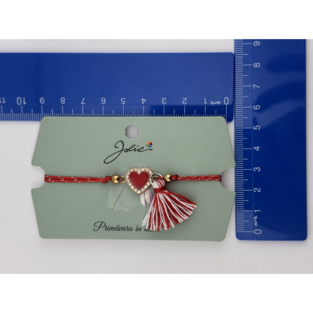 Martisor Bratara Ciucure, Jolie, Snur Rosu Reglabil, Model Inima Rosie [3]