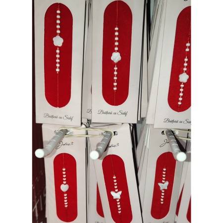 Martisor Bratara cu Sidef, Snur Rosu Reglabil, Margele Albe si Rosii, Pandantiv din Scoica, Modele de Sezon [3]