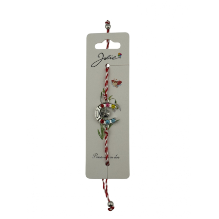 Sub 99 Lei - Martisor Bratara cu Snur Alb Rosu Reglabil, Jolie, Model Potcoava Multicolora cu Buburuza, Jolie