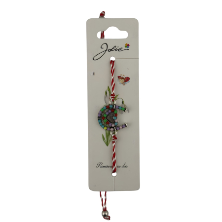 Sub 99 Lei - Martisor Bratara cu Snur Alb Rosu Reglabil, Jolie, Model Potcoava Multicolora cu Inimioara, Jolie