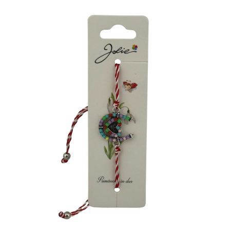 Martisor Bratara cu Snur Alb Rosu Reglabil, Jolie, Model Potcoava Multicolora cu Inimioara, Jolie [2]