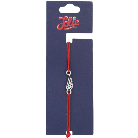 Sub 99 Lei - Martisor Bratara din Inox pentru Copii, Jolie, Textil si Inox, Snur Rosu, Model Aripa de Inger, Argintiu