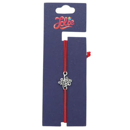 Sub 99 Lei - Martisor Bratara din Inox pentru Copii, Jolie, Textil si Inox, Snur Rosu, Model Copac, Argintiu