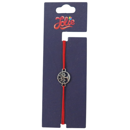 Sub 99 Lei - Martisor Bratara din Inox pentru Copii, Jolie, Textil si Inox, Snur Rosu, Model Copacul Vietii, Argintiu