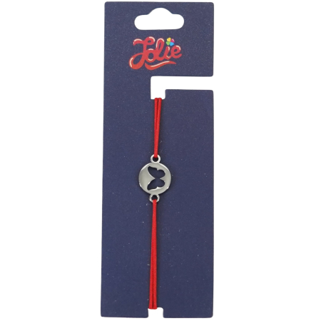 Sub 99 Lei - Martisor Bratara din Inox pentru Copii, Jolie, Textil si Inox, Snur Rosu, Model Fluture, Argintiu