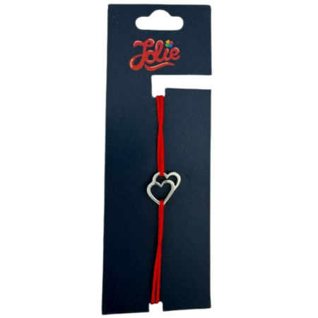 Sub 99 Lei - Martisor Bratara din Inox pentru Copii, Jolie, Textil si Inox, Snur Rosu, Model Inimi, Argintiu