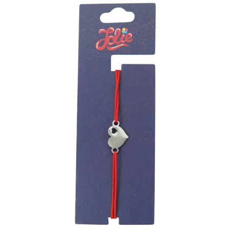 Sub 99 Lei - Martisor Bratara din Inox pentru Copii, Jolie, Textil si Inox, Snur Rosu, Model Inimioare, Argintiu