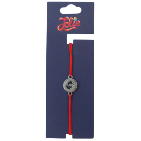 Sub 99 Lei - Martisor Bratara din Inox pentru Copii, Jolie, Textil si Inox, Snur Rosu, Model Talpi, Argintiu