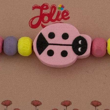 Martisor Bratara Multicolora pentru Copii, Jolie, din Lemn si Textil, Model Buburuza [1]