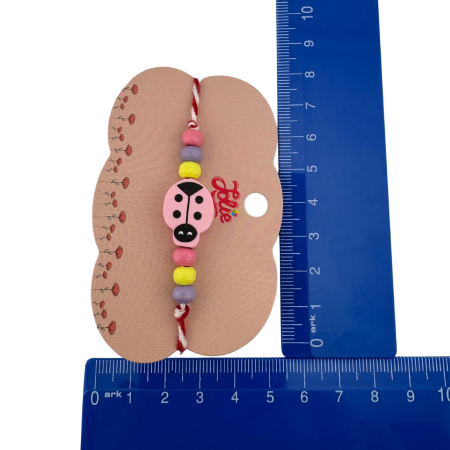 Martisor Bratara Multicolora pentru Copii, Jolie, din Lemn si Textil, Model Buburuza [3]