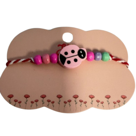 Martisor Bratara Multicolora pentru Copii, Jolie, din Lemn si Textil, Model Buburuza [2]