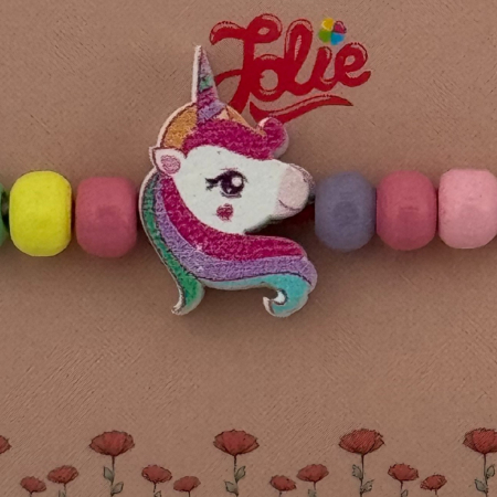 Martisor Bratara Multicolora pentru Copii, Jolie, din Lemn si Textil, Model Cap de Unicorn [1]