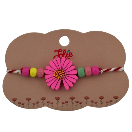Sub 99 Lei - Martisor Bratara Multicolora pentru Copii, Jolie, din Lemn si Textil, Model Floare