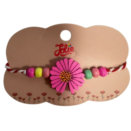 Martisor Bratara Multicolora pentru Copii, Jolie, din Lemn si Textil, Model Floare [2]