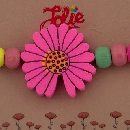Martisor Bratara Multicolora pentru Copii, Jolie, din Lemn si Textil, Model Floare [1]