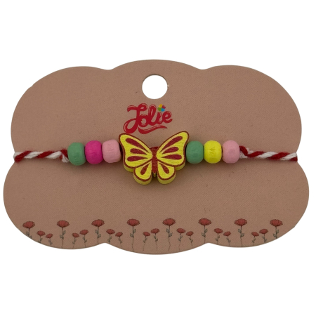 Sub 99 Lei - Martisor Bratara Multicolora pentru Copii, Jolie, din Lemn si Textil, Model Fluturas