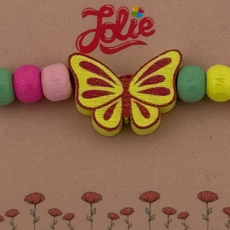 Martisor Bratara Multicolora pentru Copii, Jolie, din Lemn si Textil, Model Fluturas [1]
