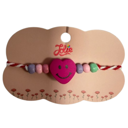 Martisor Bratara Multicolora pentru Copii, Jolie, din Lemn si Textil, Model Inima [2]