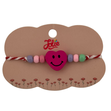 Sub 99 Lei - Martisor Bratara Multicolora pentru Copii, Jolie, din Lemn si Textil, Model Inima