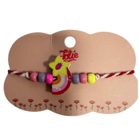 Martisor Bratara Multicolora pentru Copii, Jolie, din Lemn si Textil, Model Steluta Curcubeu [2]