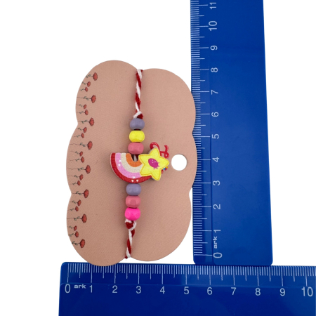 Martisor Bratara Multicolora pentru Copii, Jolie, din Lemn si Textil, Model Steluta Curcubeu [3]