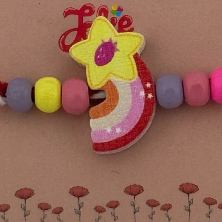 Martisor Bratara Multicolora pentru Copii, Jolie, din Lemn si Textil, Model Steluta Curcubeu [1]