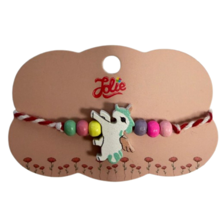 Martisor Bratara Multicolora pentru Copii, Jolie, din Lemn si Textil, Model Unicorn [2]