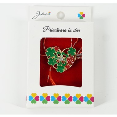 Martisoare Brosa Primavara - Martisor Brosa Mica in Cutie, Dimensiune Brosa 2.5-3 cm, Material Metal, Model Inima Ccu Trifoi