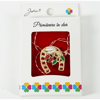 Martisoare Brosa Primavara - Martisor Brosa Mica in Cutie, Dimensiune Brosa 2.5-3 cm, Material Metal, Model Potcoava