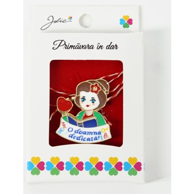 Martisoare Brosa Primavara - Martisor Brosa Mica in Cutie, Dimensiune Brosa 2.5-3 cm, Material Metal, Model &quot;O Doamna dedicata&quot;