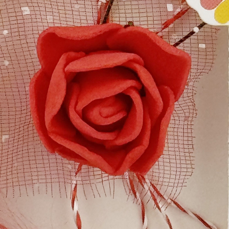 Martisor Motiv Floral, Jolie, Model Trandafir, cu Snur Alb/Rosu, 9 x 5 cm, Rosu [1]