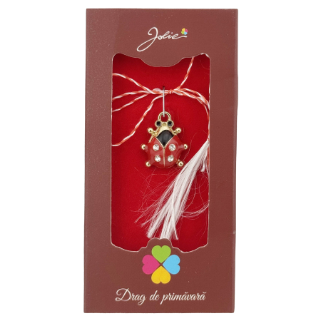 Martisoare Traditionale - Martisor Pandantiv, Jolie, Drag de Primavara, Model Buburuza, Rosu/Negru